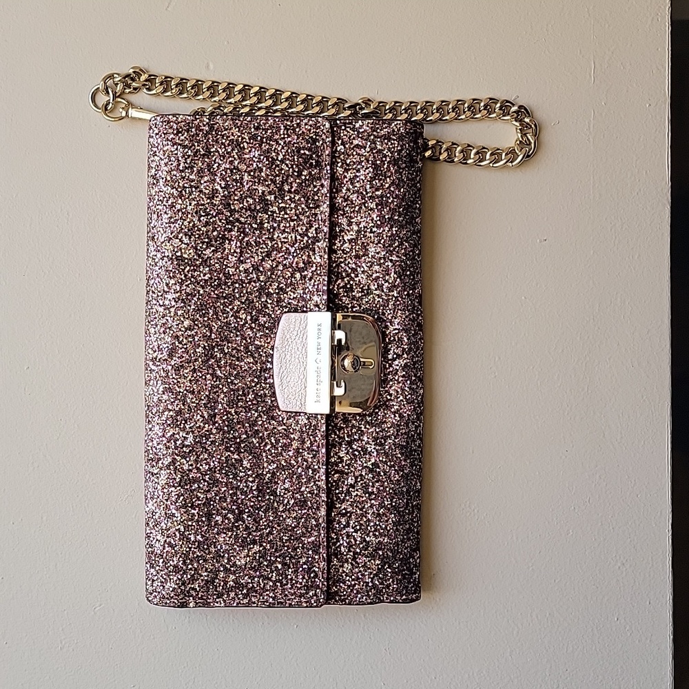 Kate Spade New York Milou Sunset Lane Glitter Clutch Rose Gold